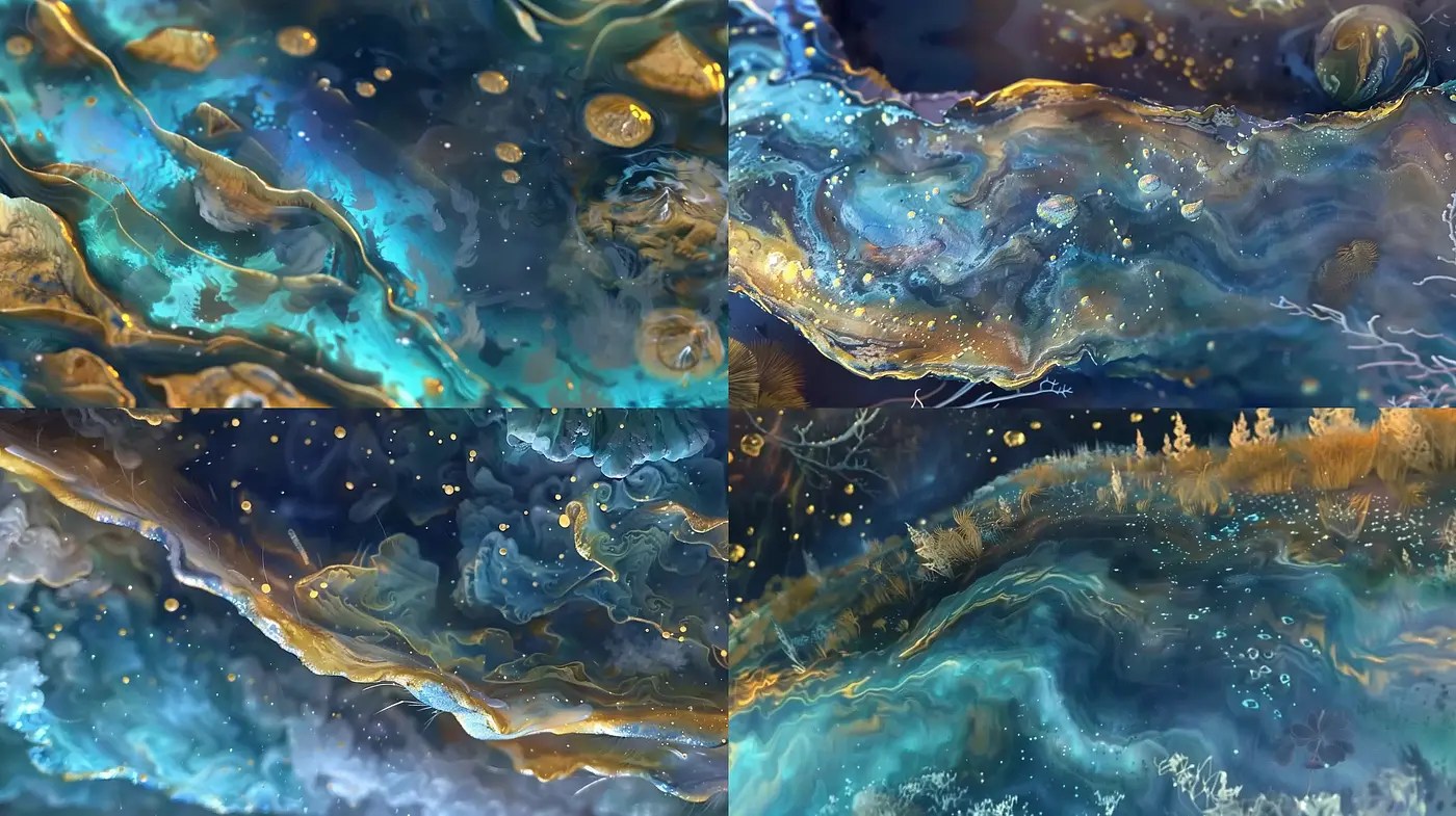 Cosmic Aquatic Dreamscape Fusion - Midjourney sref style