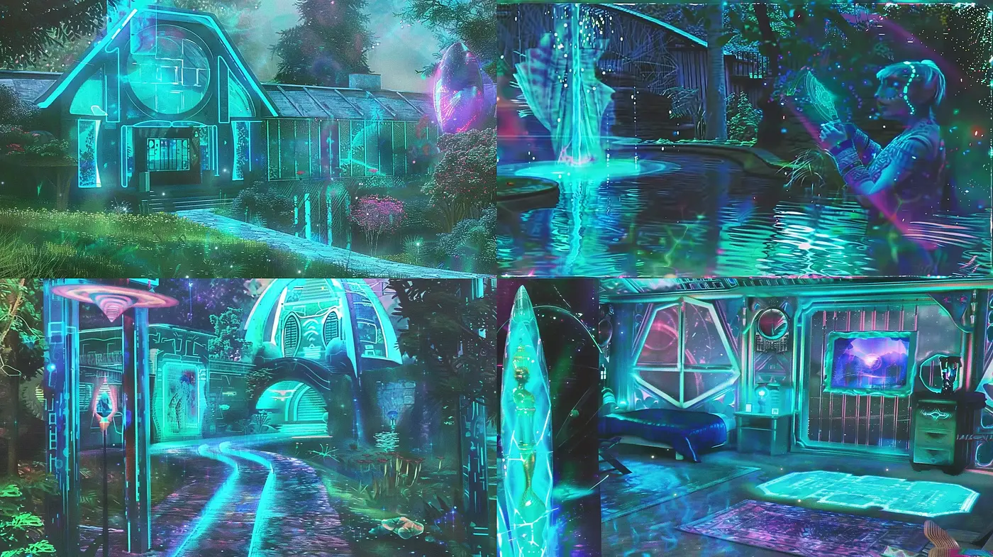Ethereal Dreamscapes in Luminous Neon - Midjourney sref style