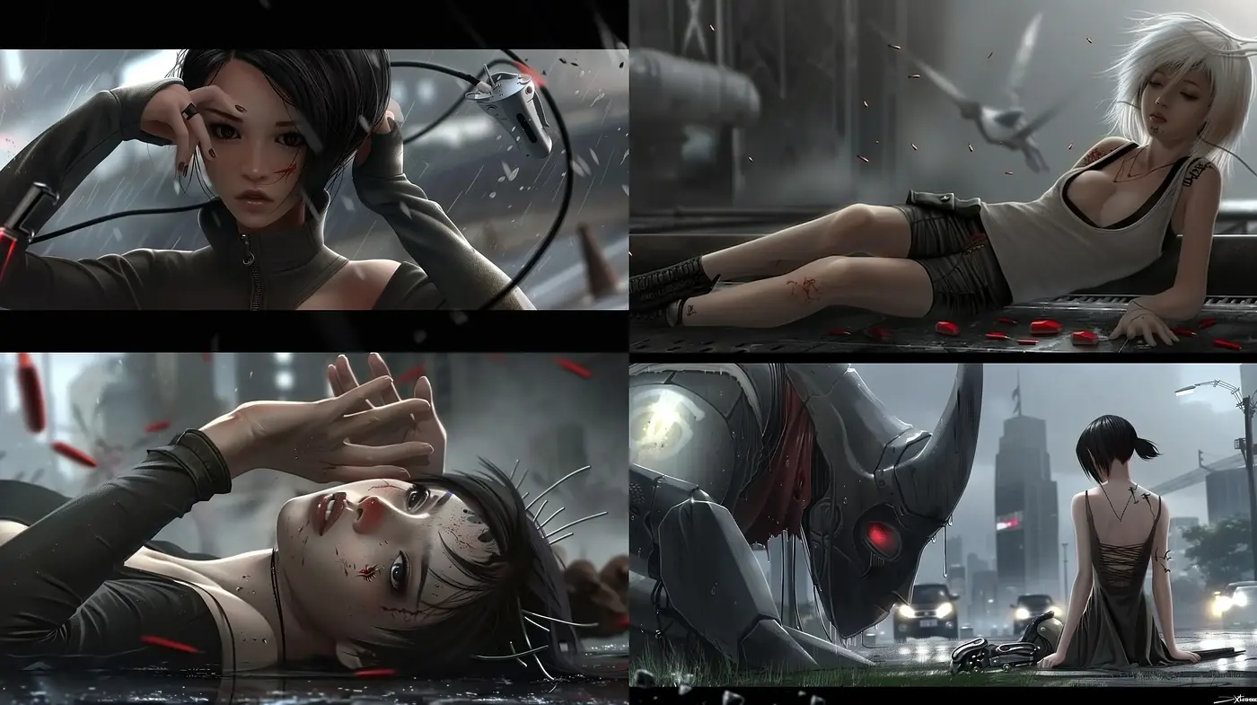 Dramatic Futuristic Noir Art Style with a Cinematic Essence - Midjourney sref style