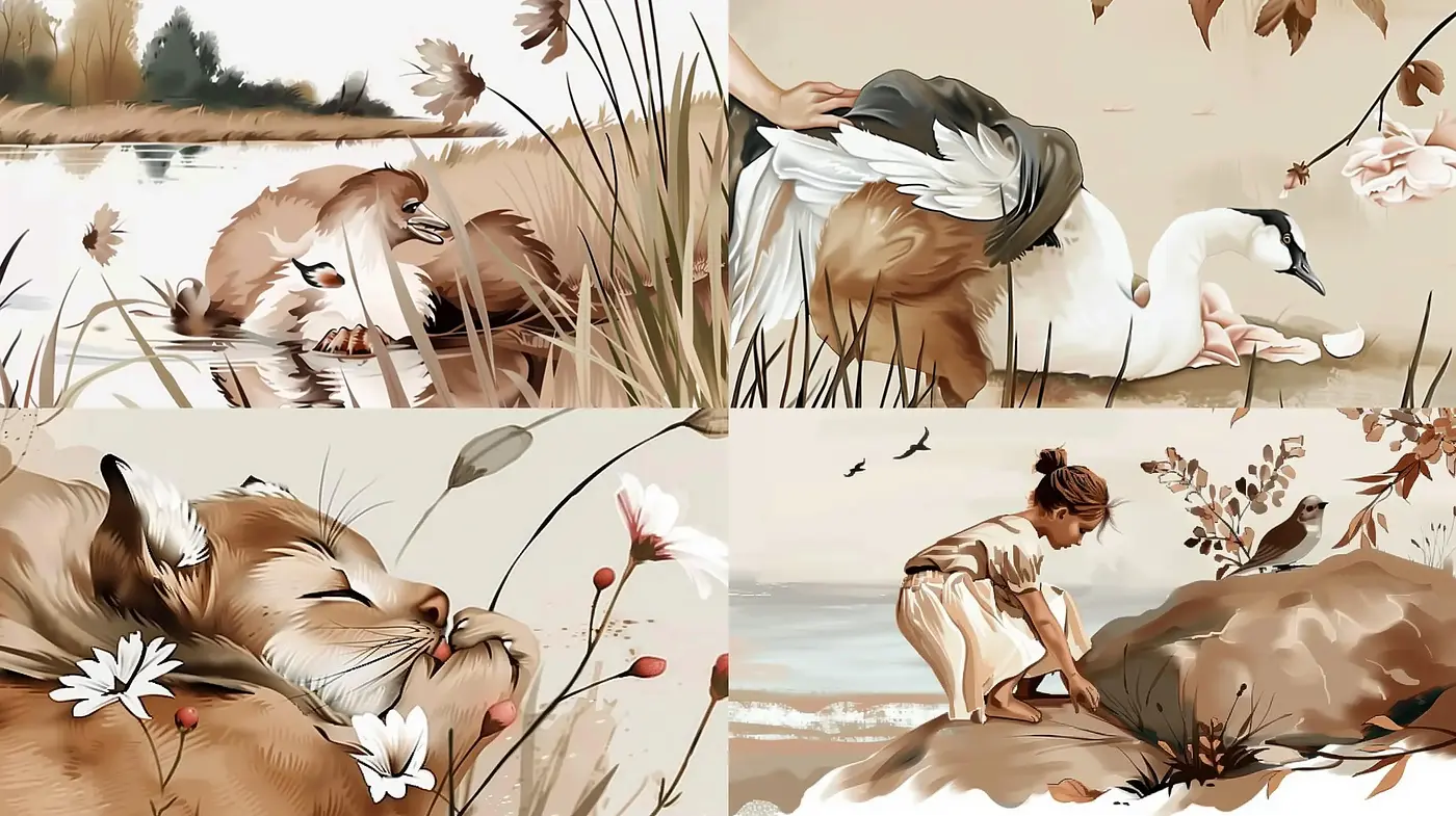 Serene Pastel Nature Vignettes with Soft Textural Essence - Midjourney sref style