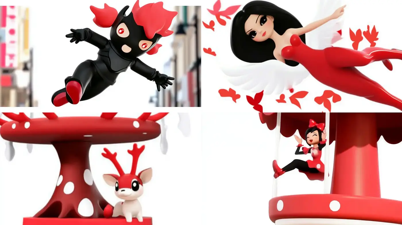 Energetic Red and White Whimsy: A Lively Animated Fusion - Midjourney sref style
