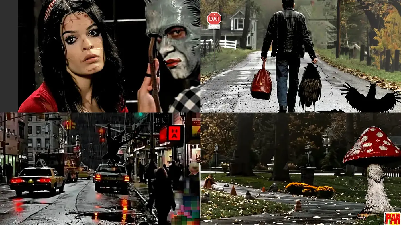 Eclectic Fusion of Urban Grit and Surreal Elements with a Nostalgic Vibe - Midjourney sref style