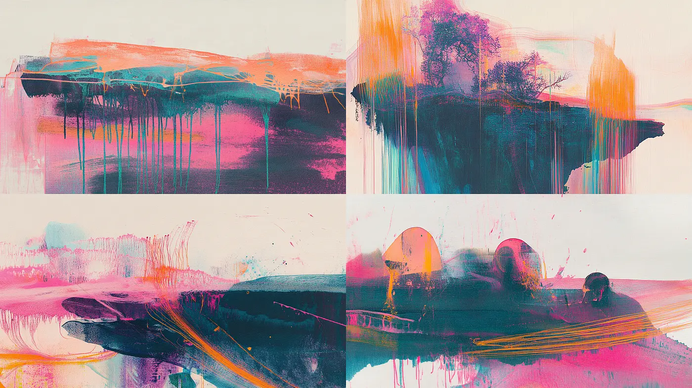 Bold and Vibrant Abstract Landscapes with Organic Forms - Midjourney sref style