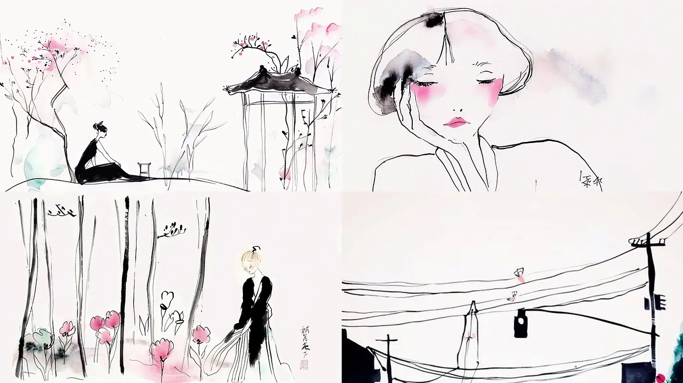 Ethereal Ink Wash Dreamscapes: A Contemporary Homage to Traditional East Asian Brushwork - Midjourney sref style