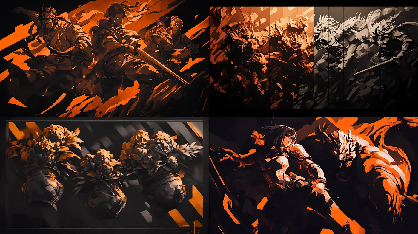 Dynamic Ethereal Contrast: Synthesis of Fierce Motion and Shadow - Midjourney sref style