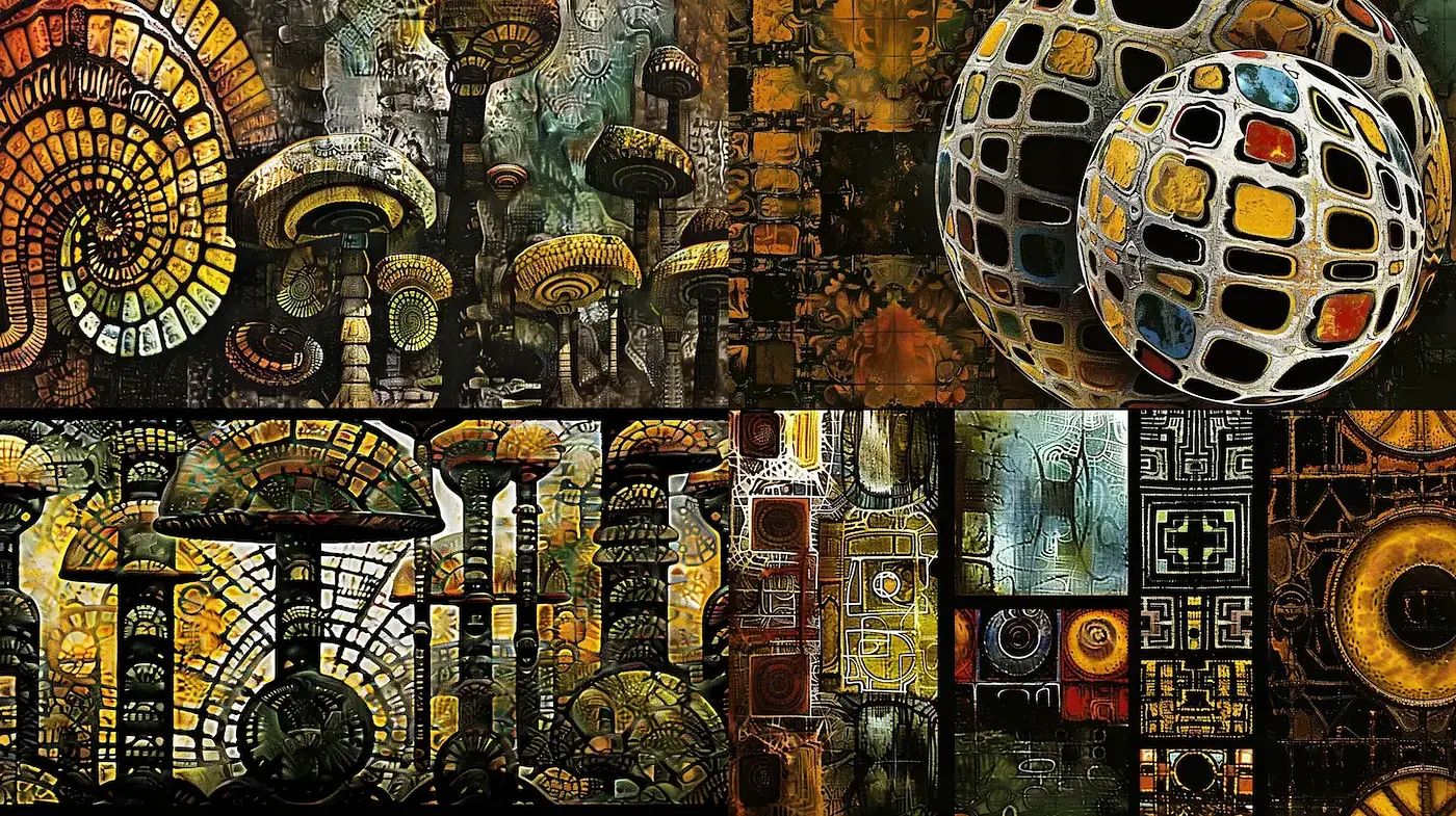 Intricate Abstract Textures with Organic Patterns and Geometric Shapes - Midjourney sref style