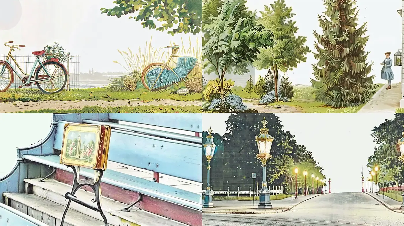 Whimsical and Pastoral Illustrative Art with Vintage Elements - Midjourney sref style