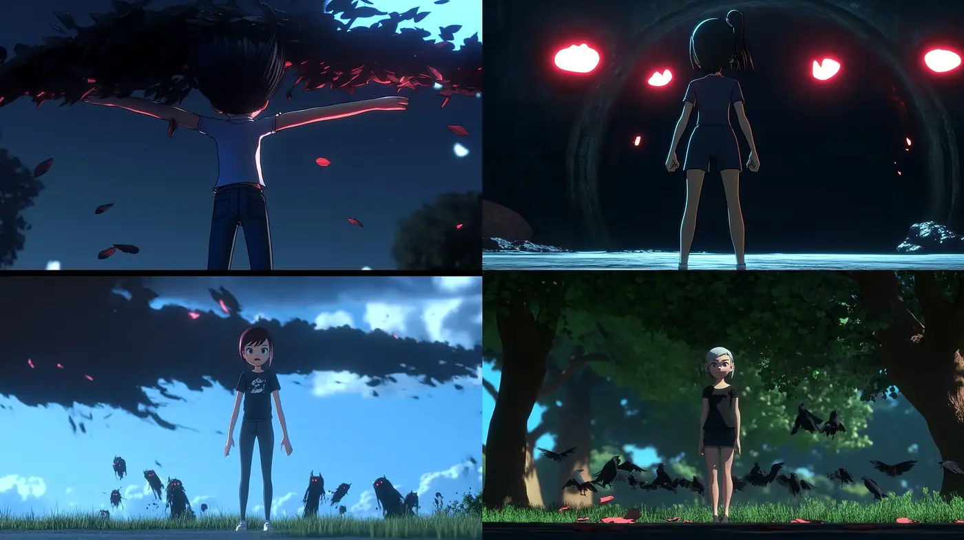 Ethereal Nightscapes with Luminous Anime-Influenced Aesthetics - Midjourney sref style