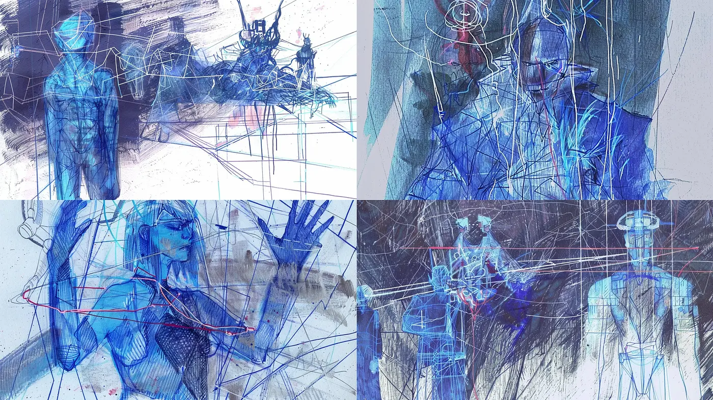 Ethereal Blue-Hued Cyberspace Dreamscapes: A Fusion of Digital Impressionism and Surrealism - Midjourney sref style