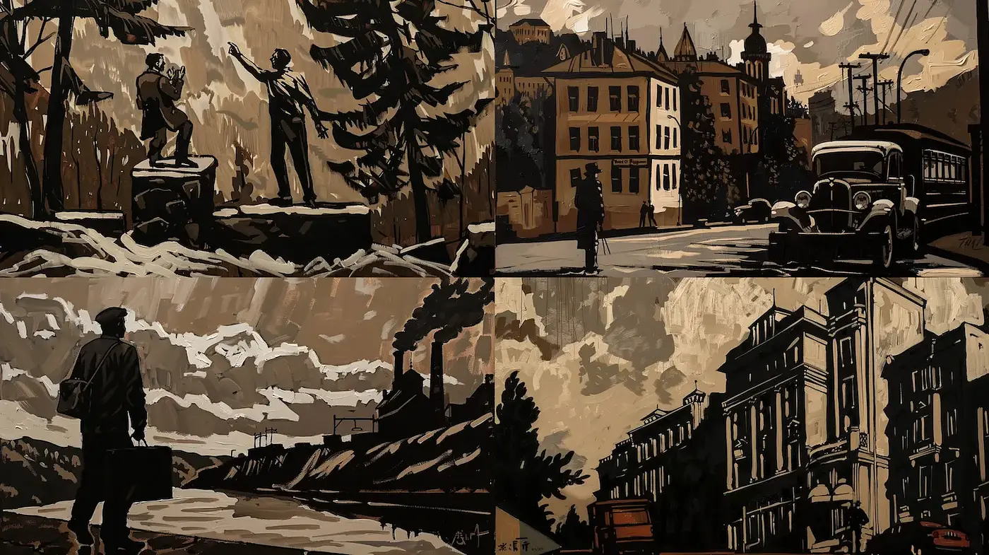 Stylized Illustrations with a Vintage Industrial Aesthetic - Midjourney sref style