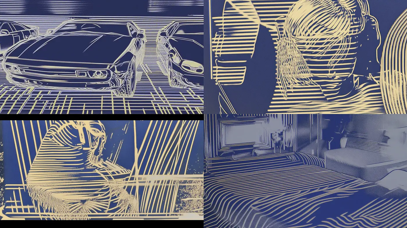 Contemporary Line Art Exploration in Monochromatic Blue - Midjourney sref style