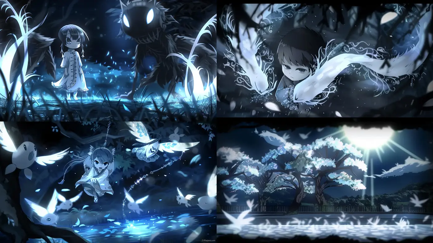 Ethereal Nocturnal Dreamscape in Anime Illustration Style - Midjourney sref style