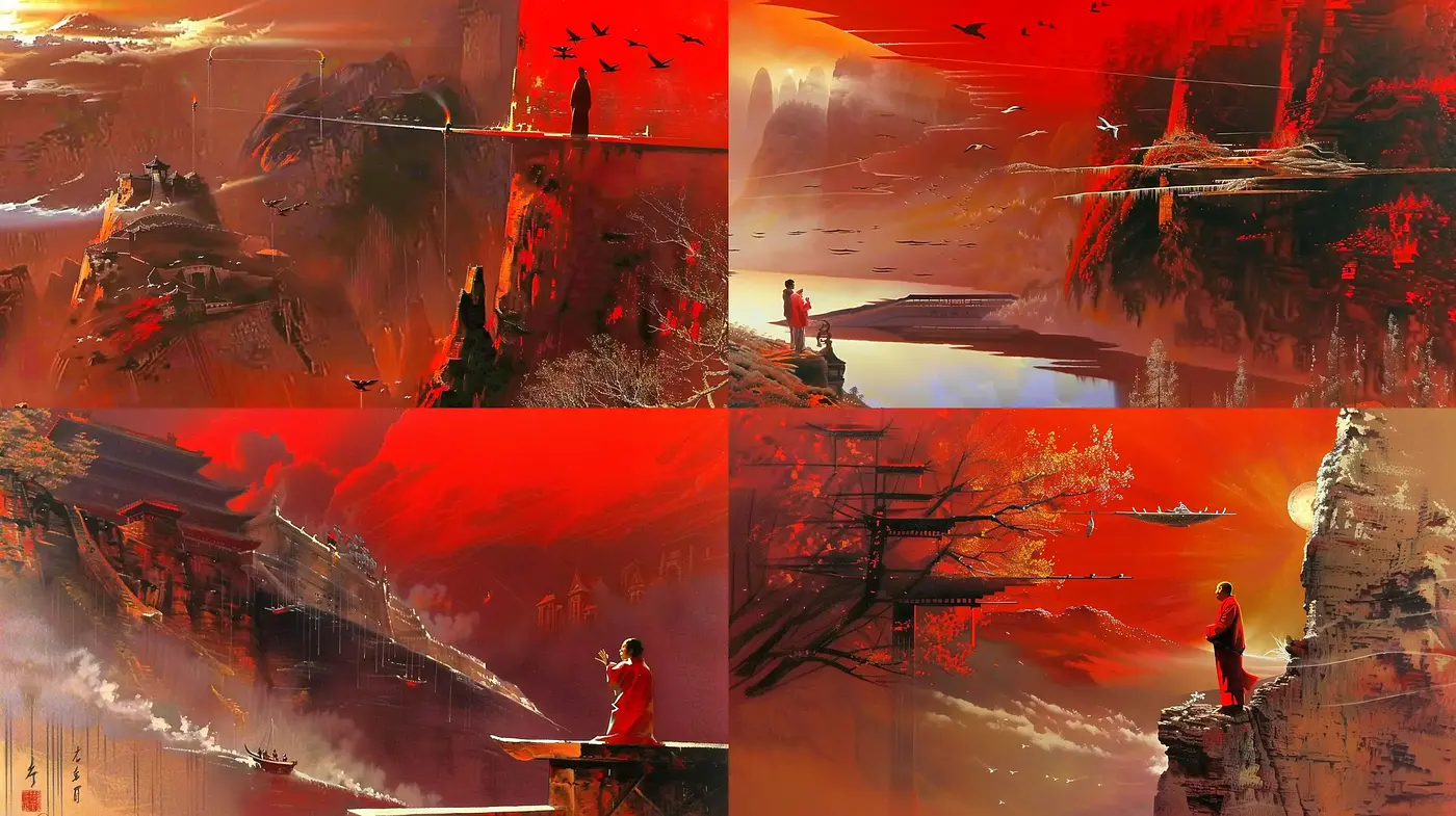 Crimson Dusk Visions: A Homage to Abstract Expressive Landscapes - Midjourney sref style