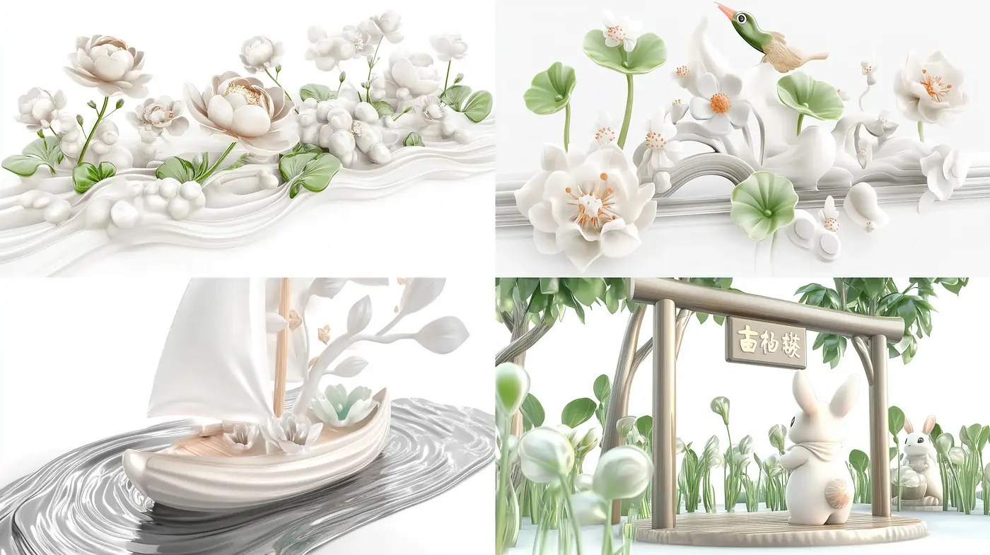 Serene Porcelain Elegance with a Touch of Nature - Midjourney sref style