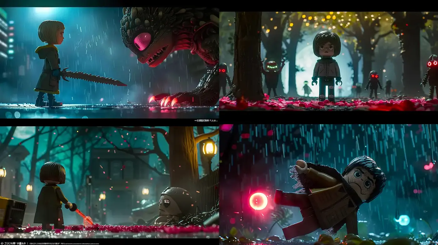 Dark and Whimsical LEGO-inspired Fantasy with a Cinematic Touch - Midjourney sref style