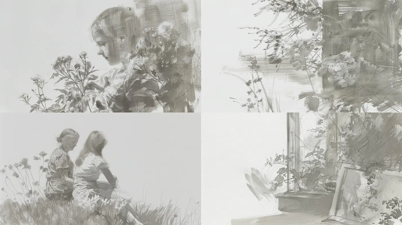 Monochromatic Sketch Essence with a Contemporary Impasto Twist - Midjourney sref style