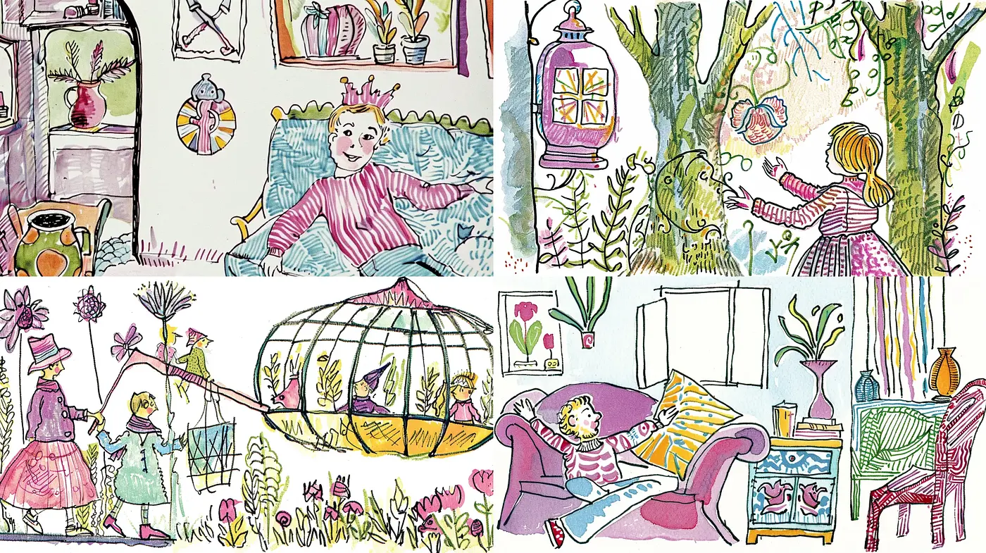 Whimsical Watercolor Vignettes with a Nostalgic Storybook Essence - Midjourney sref style