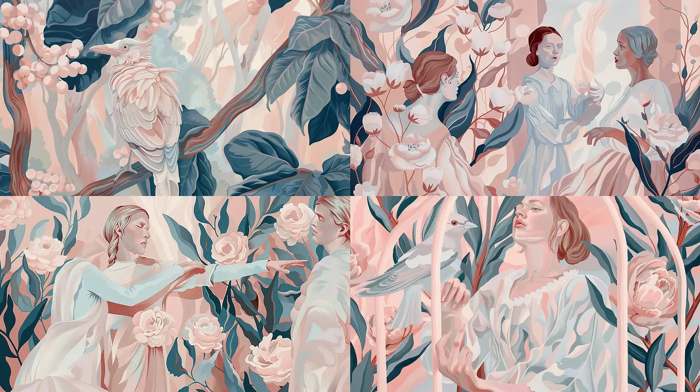 Ethereal Pastel Dreamscapes with Classic Art Undertones - Midjourney sref style