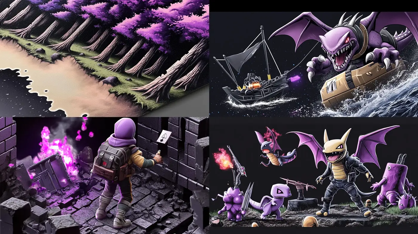 Dynamic Contrast of Lavender Hues with a Mysterious and Adventurous Undertone - Midjourney sref style