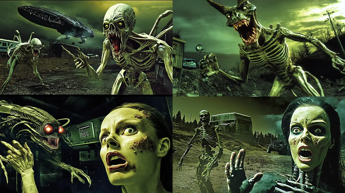 Eerie Cinematic Macabre: A Fusion of Surreal Horror and Photorealistic Textures - Midjourney sref style