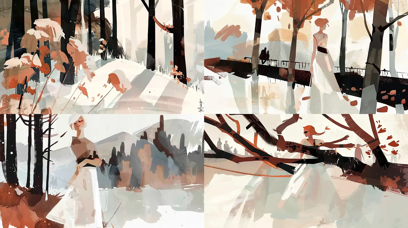Warm Toned Abstracted Nature Scenes with Stylized Brush Strokes - Midjourney sref style