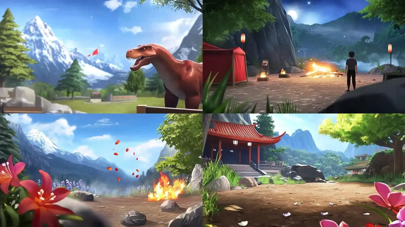 Digitized Pastoral Harmony: Serene and Evocative Animated Landscape - Midjourney sref style