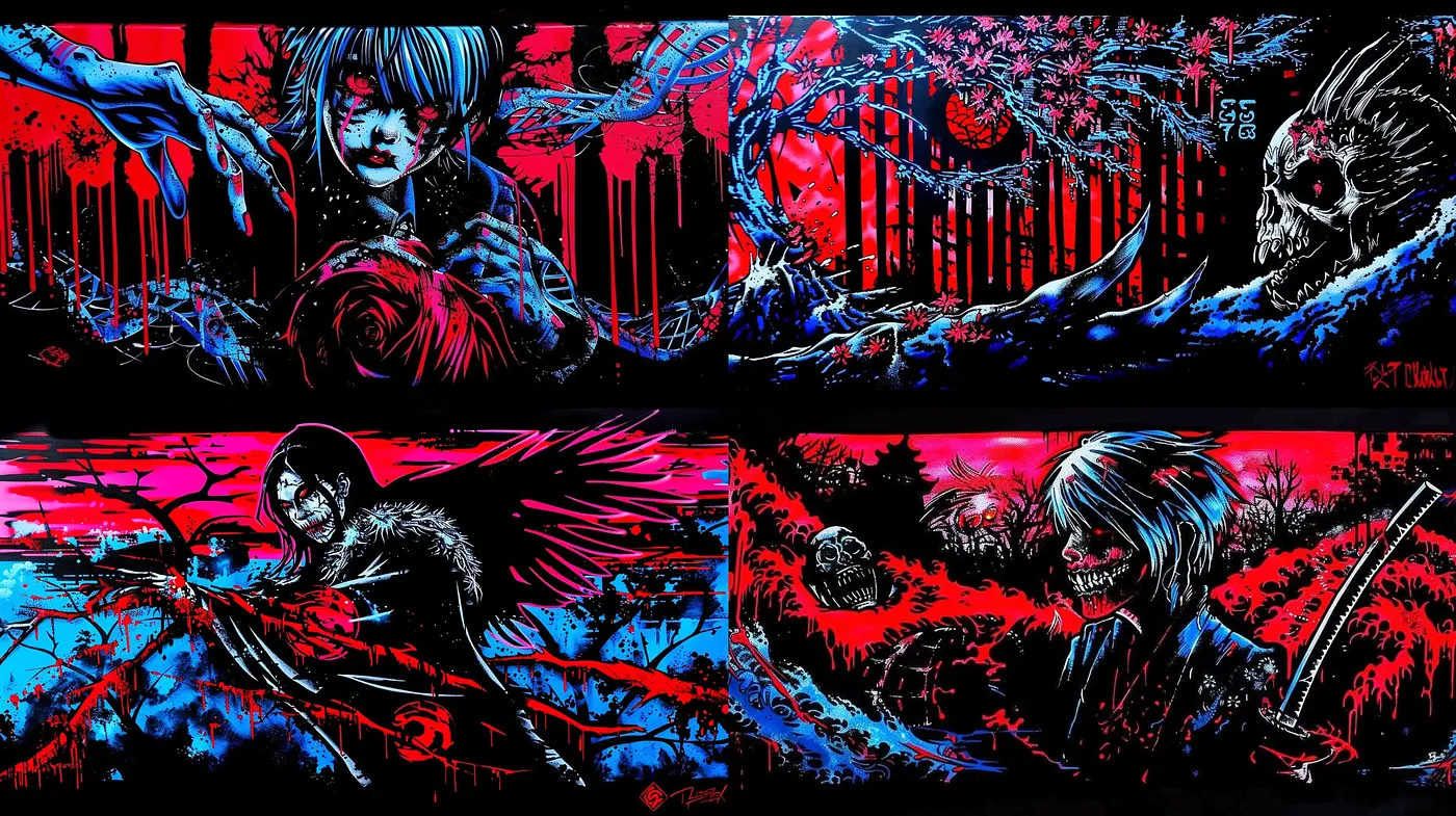 Stark Contrasts and Surreal Forms in Expressive Neo-Gothic Artwork - Midjourney sref style