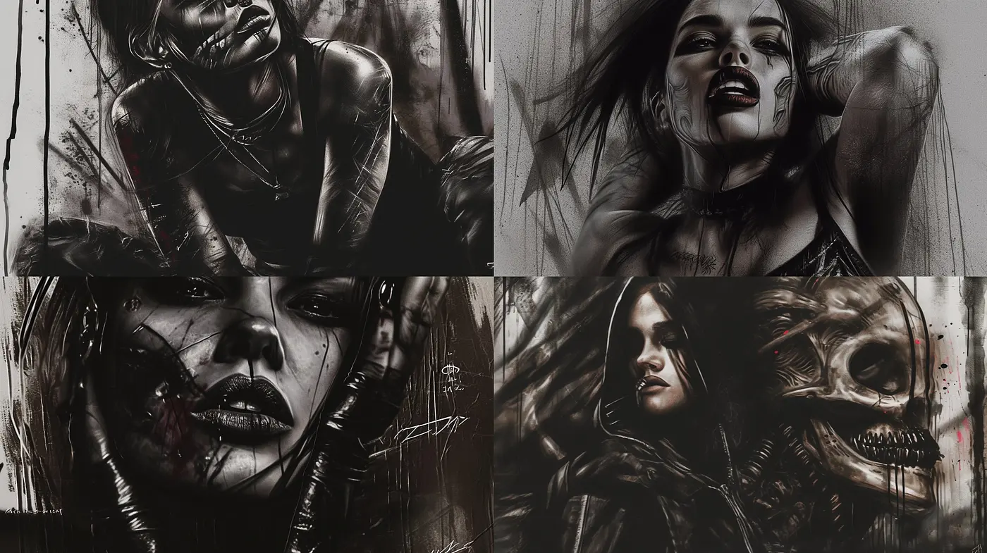 Emotive Monochromatic Portraiture with Splashes of Crimson - Midjourney sref style