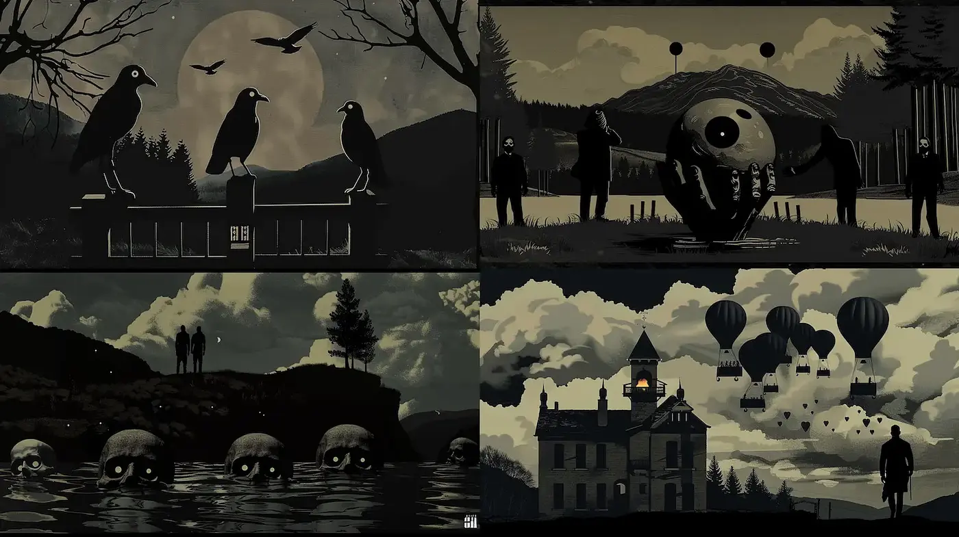 Dark and Mysterious Illustrative Aesthetic with Surreal Elements - Midjourney sref style