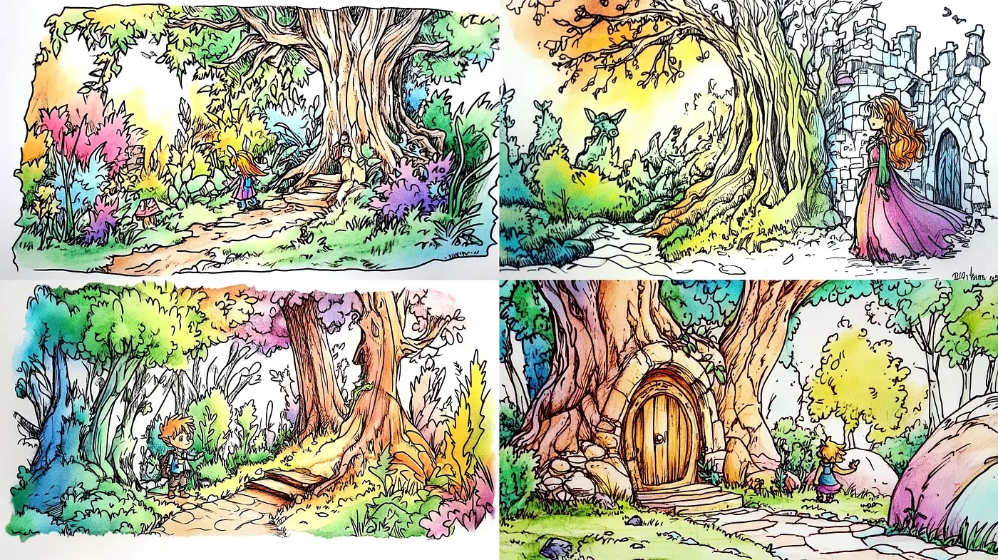 Enchanted Storybook Realms with a Whimsical Watercolor Essence - Midjourney sref style