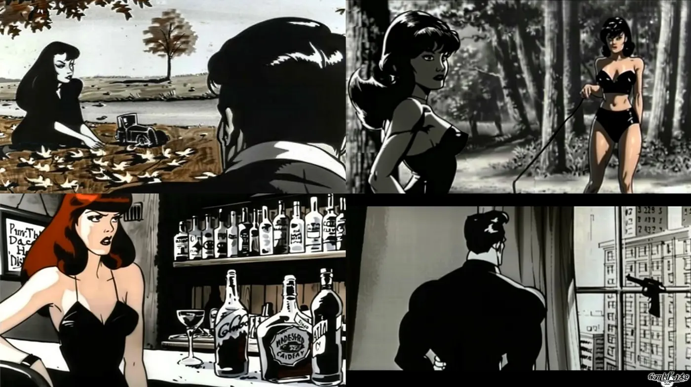Noir-Inspired Monochromatic Illustrative Essence - Midjourney sref style