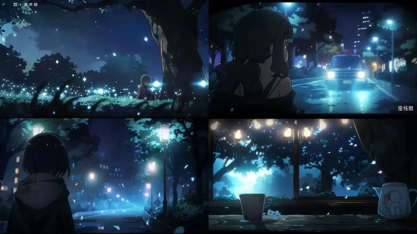 Cinematic Anime with Evocative Nighttime Scenes and Urban Landscapes - Midjourney sref style
