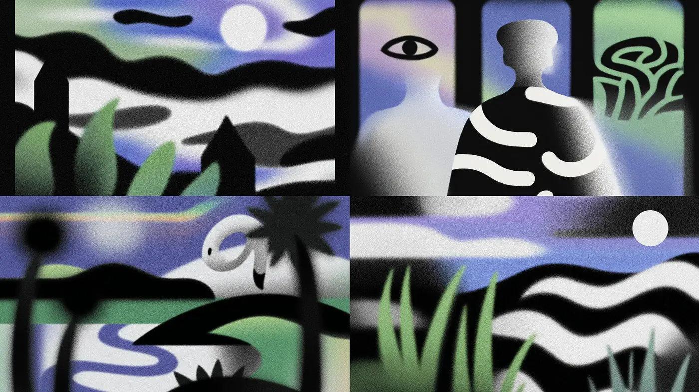 Stylized Surreal Landscapes with Fluid Forms and Soft Blur Effects - Midjourney sref style