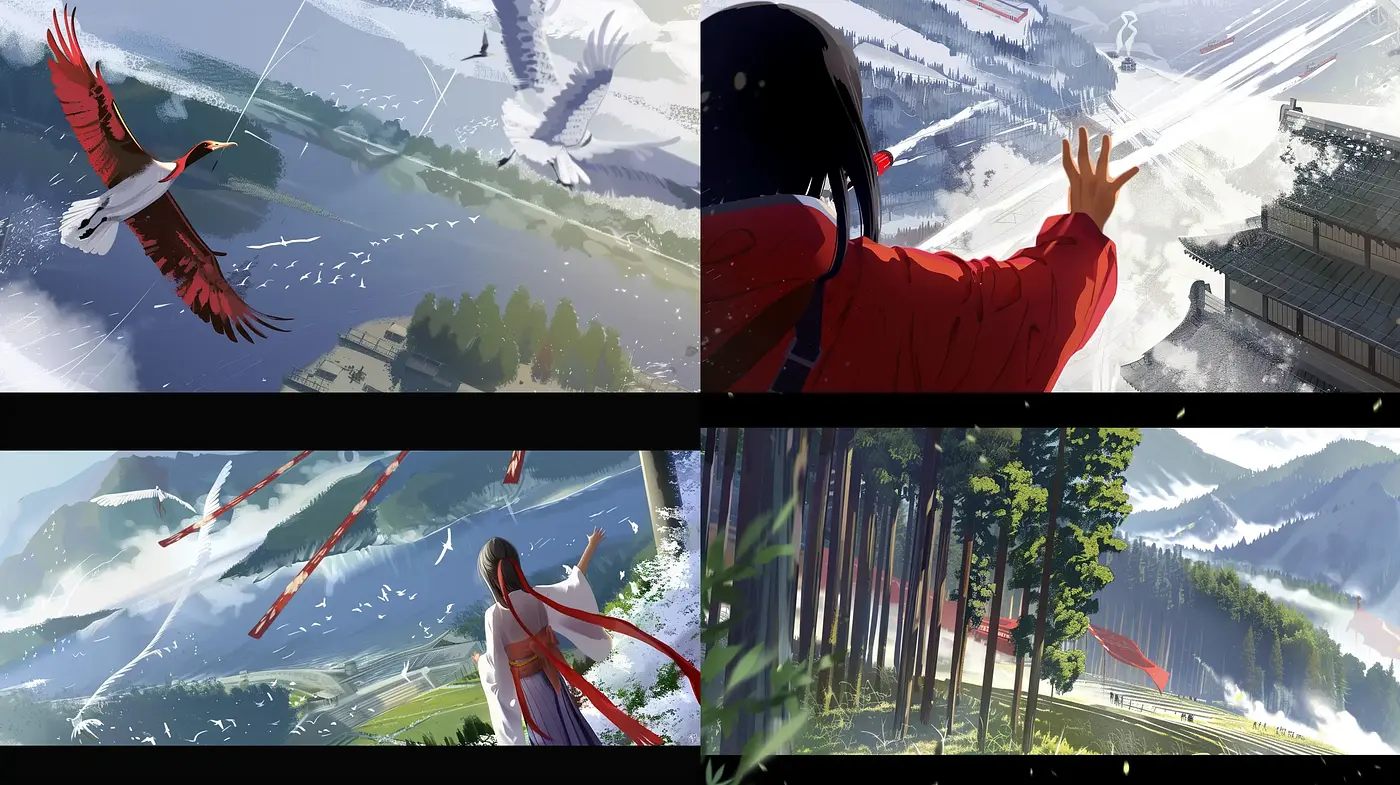 Ethereal Mountainous Landscapes with Cinematic Anime Essence - Midjourney sref style