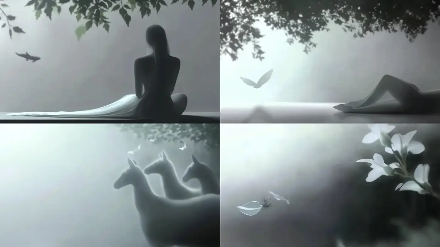 Ethereal Monochrome Dreamscape Series - Midjourney sref style