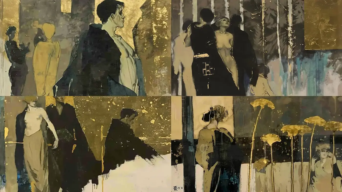 Elegant and Nostalgic Depictions with Golden Accents - Midjourney sref style