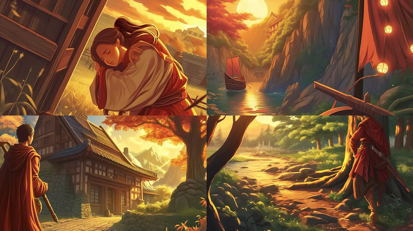 Warm Hues of Serenity: An Artistic Journey Through Idyllic Landscapes and Solace - Midjourney sref style