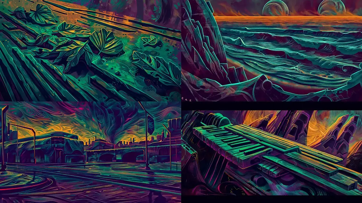 Vibrant and Dreamlike Surreal Landscapes with Organic Forms - Midjourney sref style