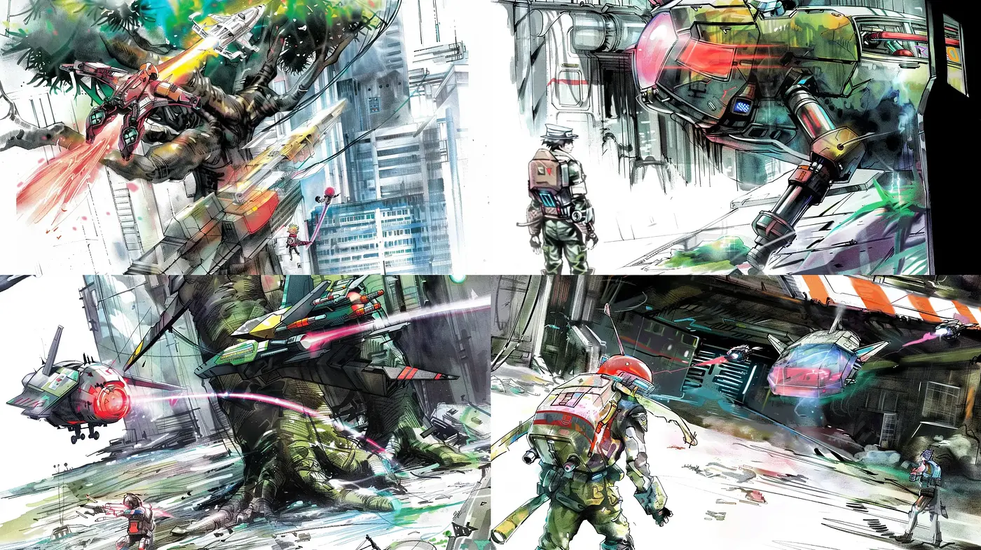Dynamic Sci-Fi Action Brushwork - Midjourney sref style