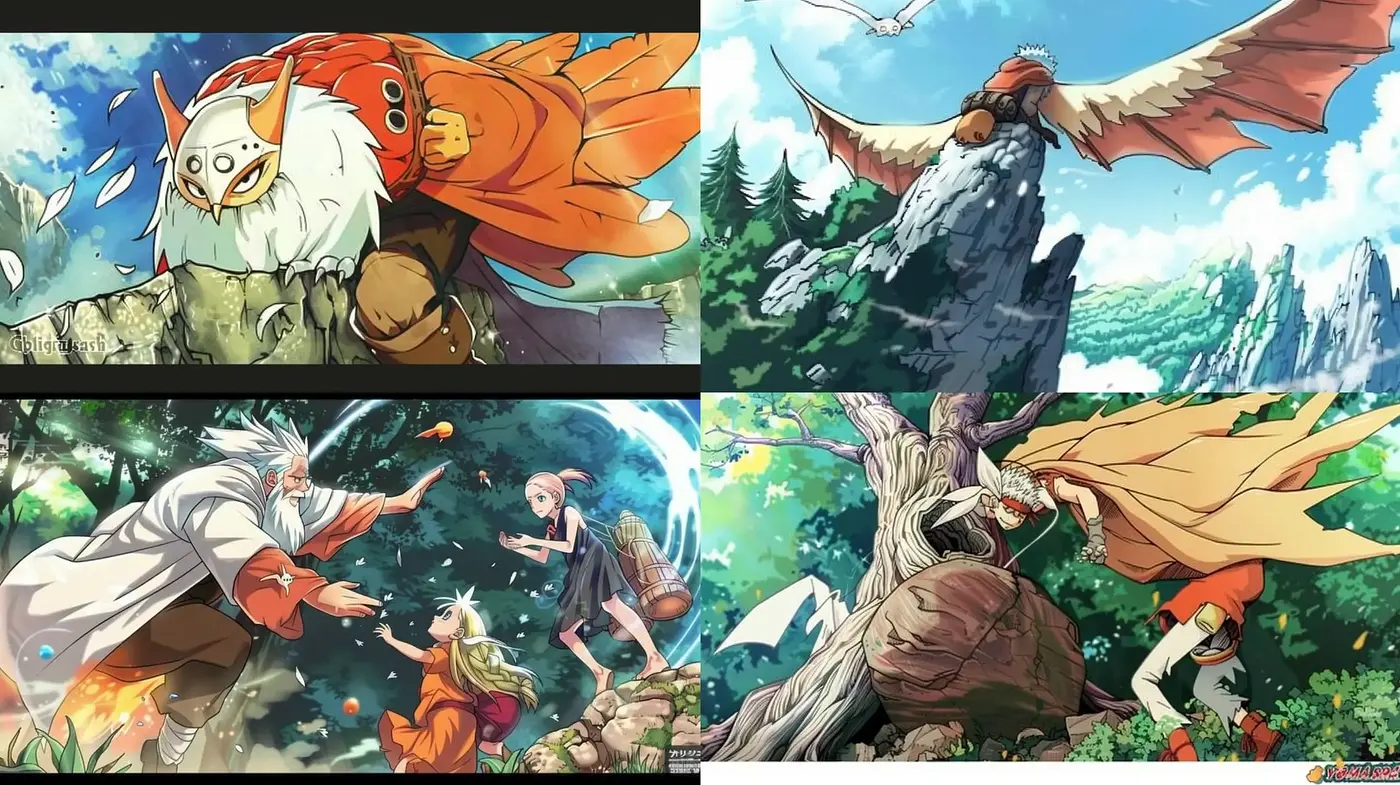 Mythical Adventure in Lush Landscapes: A Vivid and Dynamic Anime-Inspired Style - Midjourney sref style