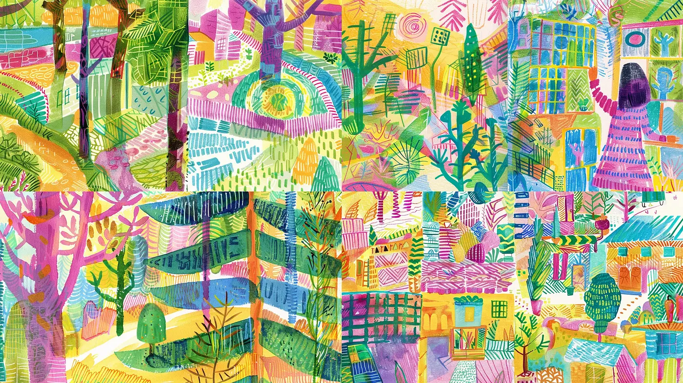 Vibrant Tapestry of Abstract Patterns and Nature - Midjourney sref style