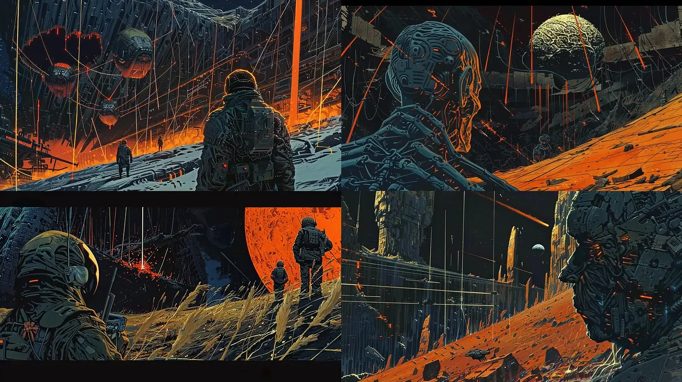 Futuristic Dystopian Essence with Meticulous Detailing and a Moody Atmosphere - Midjourney sref style