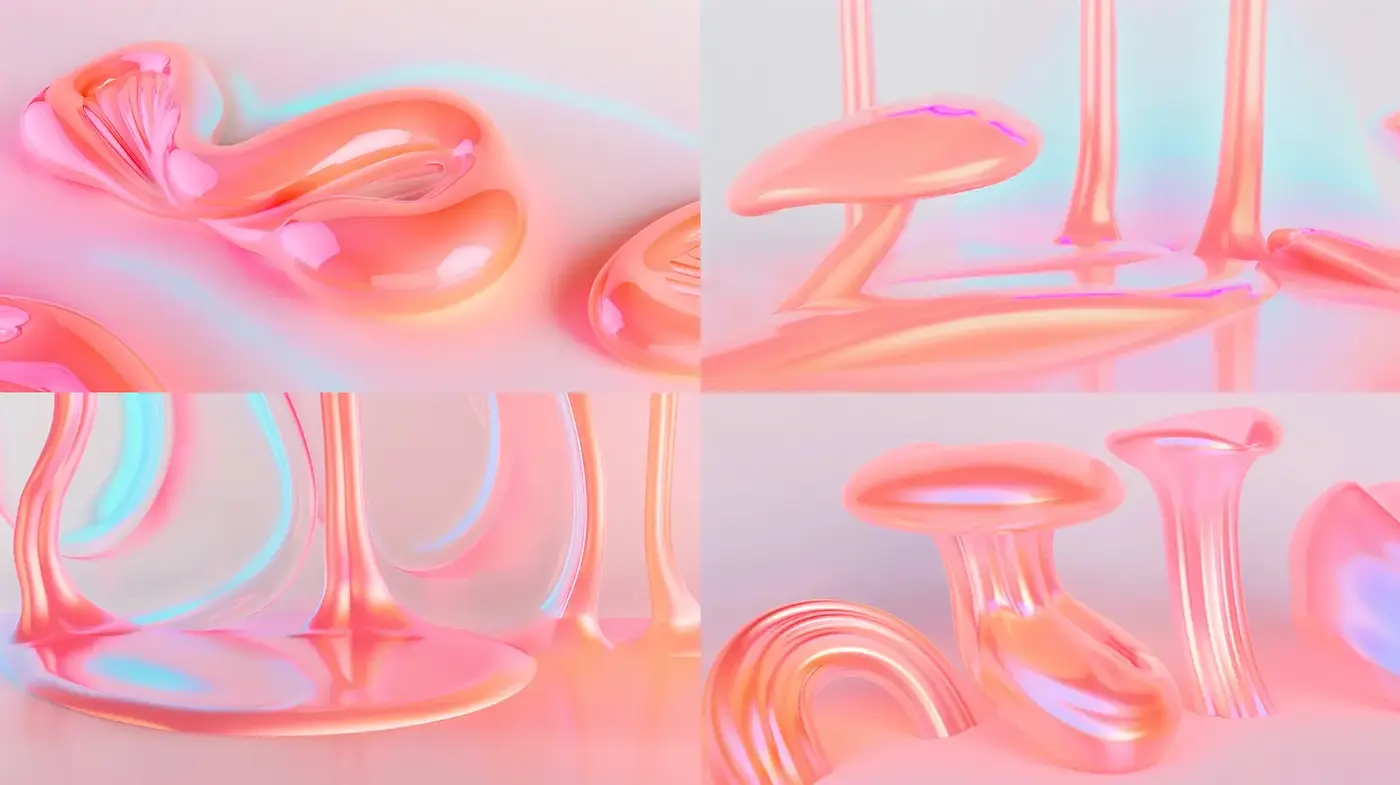 Fluid, glossy abstraction with a soft aesthetic - Midjourney sref style