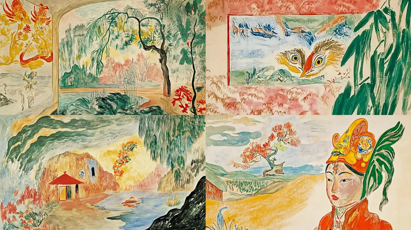 Whimsical Brushstrokes and Vivid Dreamscapes: A Pastoral Symphony in Color - Midjourney sref style
