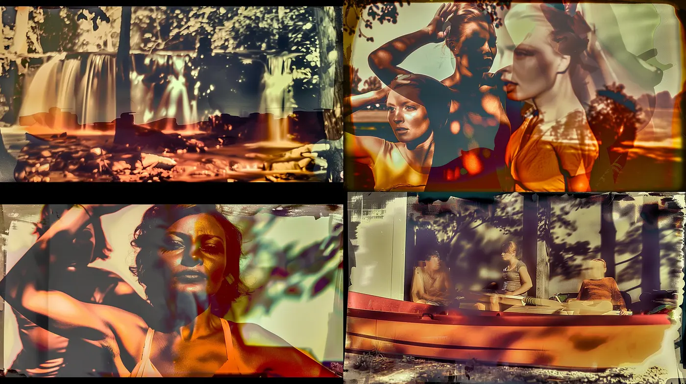Warm-Toned Surrealist Fusion in a Dreamlike Tableau - Midjourney sref style