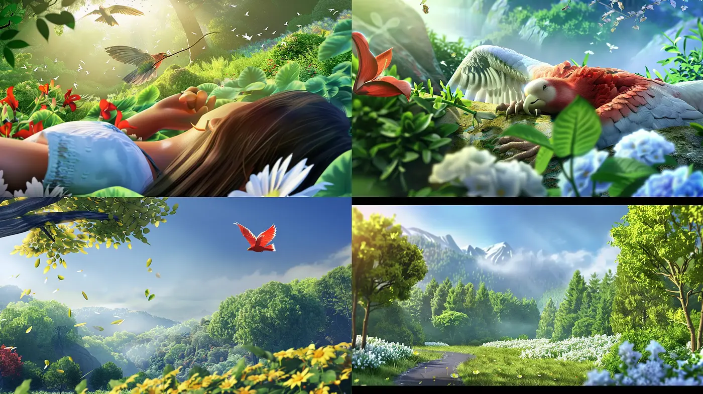 Lush Serenity: A Journey through Vivid Pastoral Dreamscapes - Midjourney sref style
