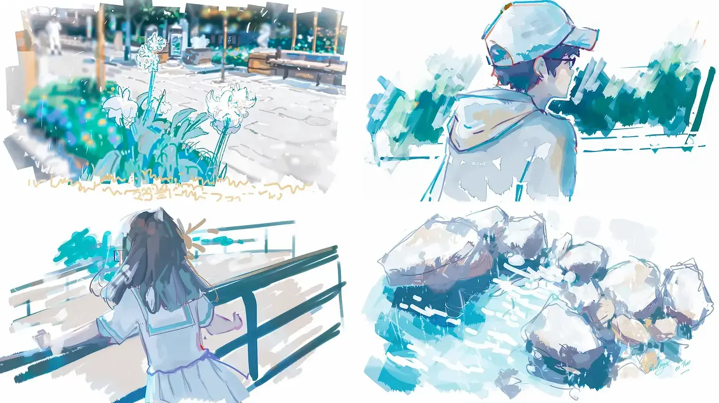 Ethereal Brushwork Harmony: A Study in Pastel Watercolor Tones - Midjourney sref style
