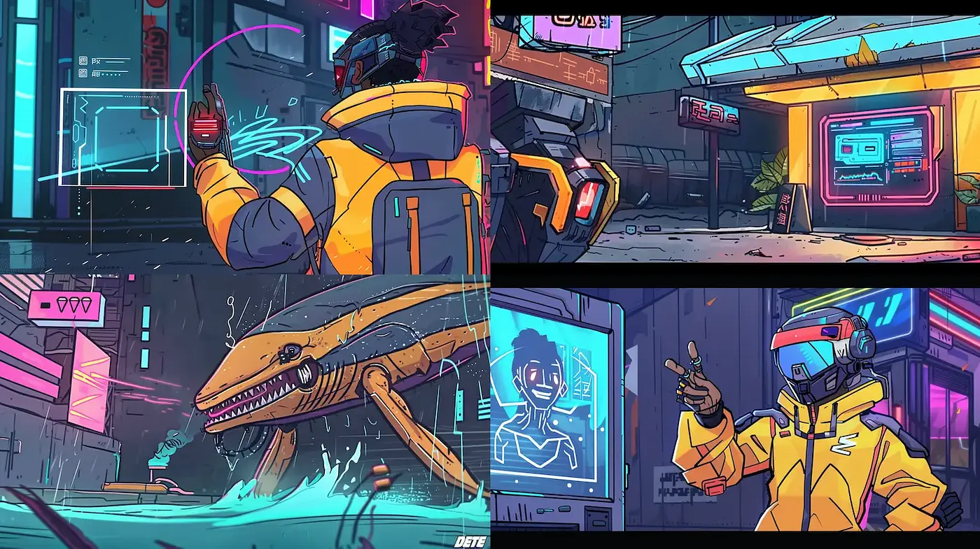 Vibrant Cyberpunk Aesthetic with Cartoonish Elements - Midjourney sref style