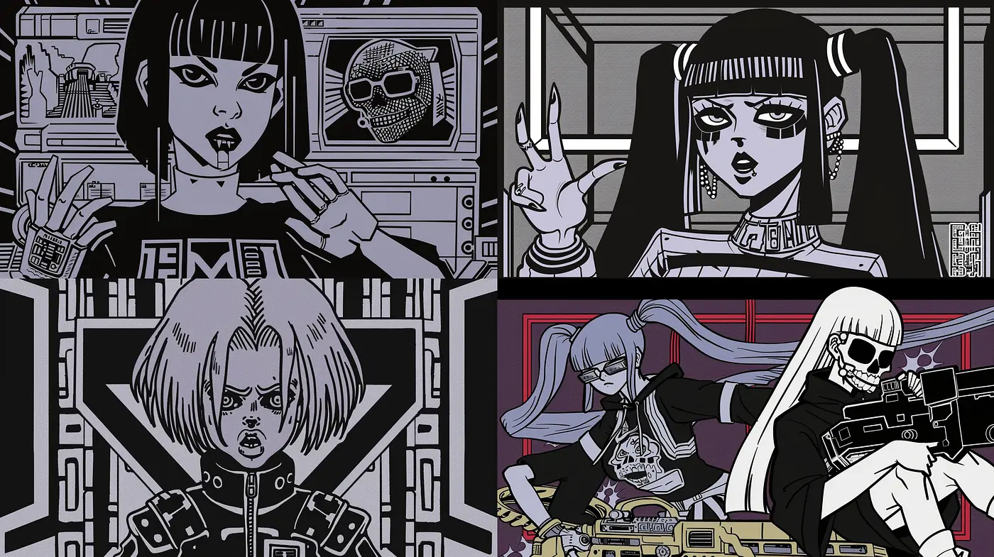 Neo-Gothic Synthwave Fusion: A Medley of Retrofuturism and Dark Aesthetic - Midjourney sref style