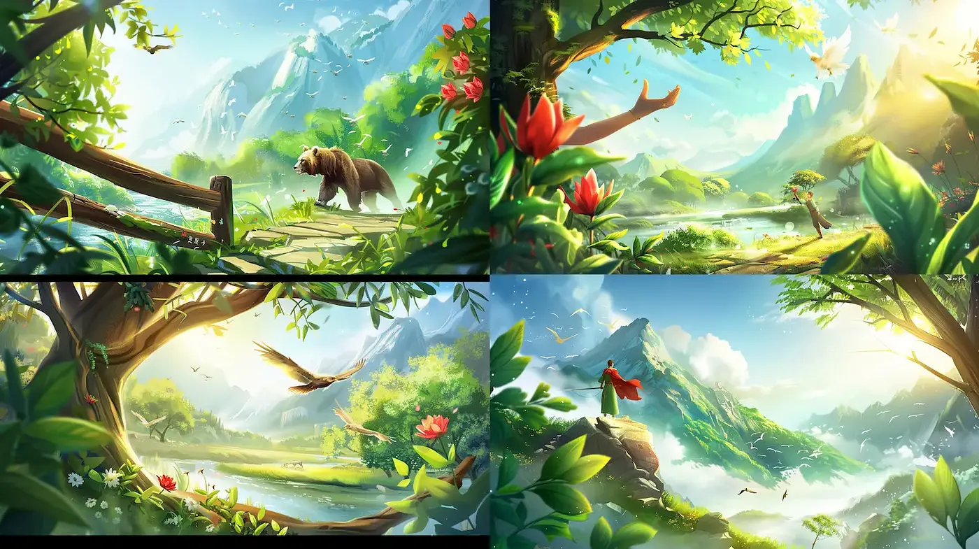 Vibrant and Lush Natural Landscapes with a Whimsical Touch - Midjourney sref style